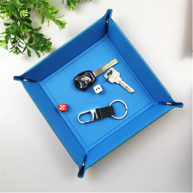Rolling Folding Square Hexagon Dice Game Storage Tray Holder Double Sided Thick PU Leather Dice Mat Office Supply For Small Item 3