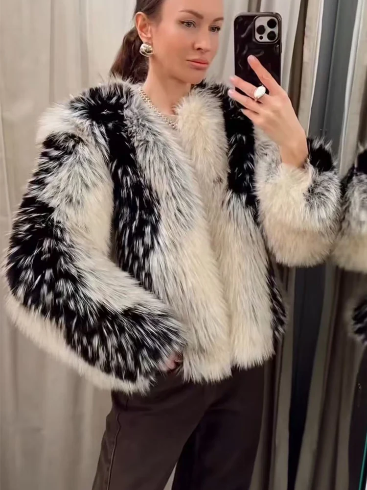 2025 Winter Women Faux Fur Warm Coat Chic Side Pockets Casual Multicolor Coat Fashion Elegant Female Thick Jacket Lady New