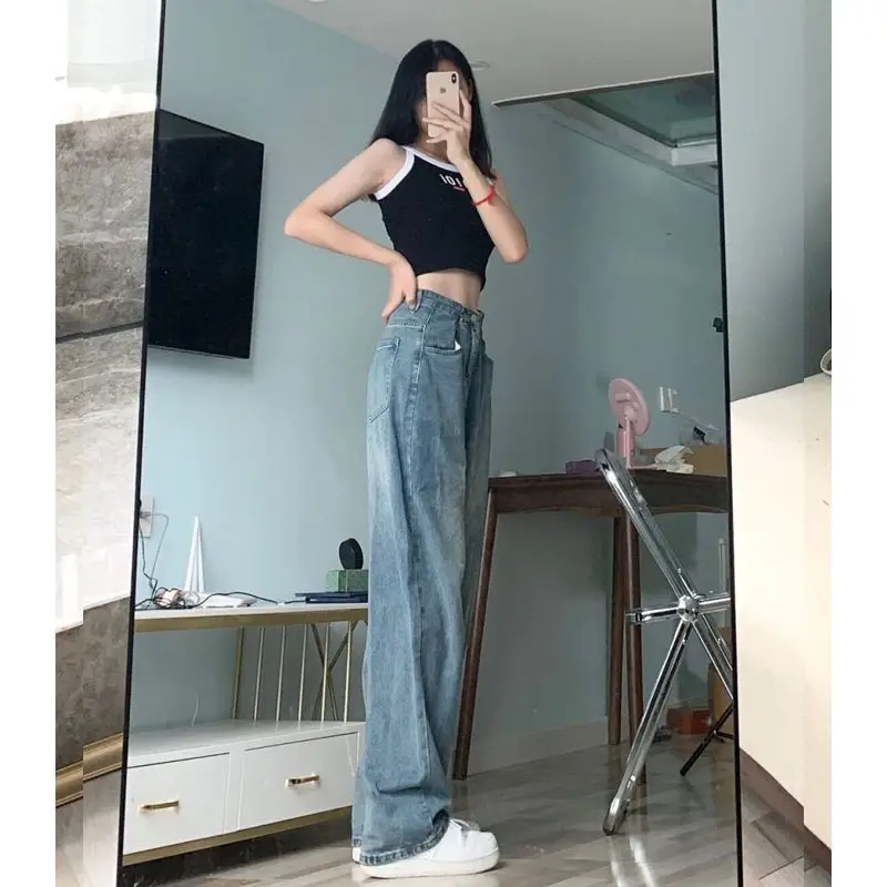 Baggy Wide Leg Jeans Women High Waist New Y2K Mom Jeans Trousers Blue Female Wide Leg Jeans Women 2023 Cool Hippie Denim Pants