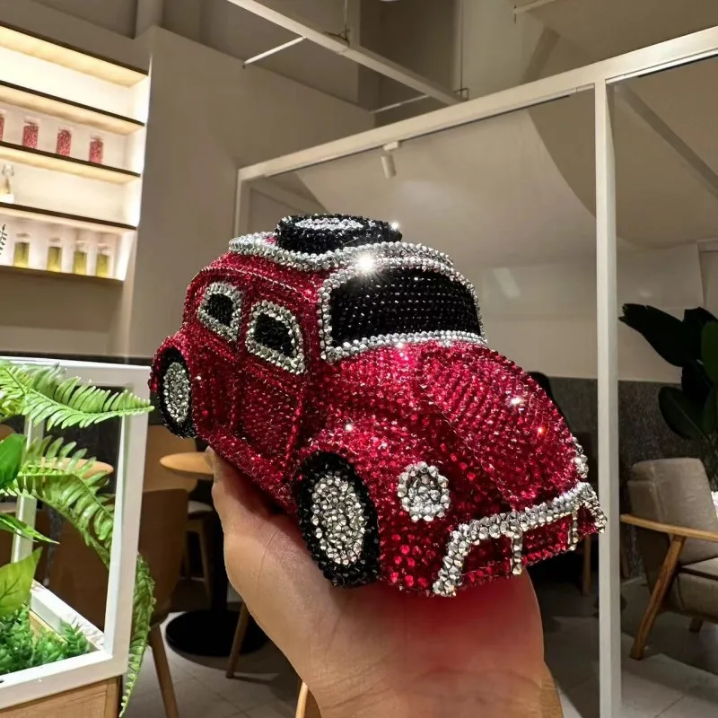

Bling Rhinestone Car Figurines Retro Auto Miniatures Piggy Bank Kawaii Coin Savings Box Home Desk Decoration Creative Gift