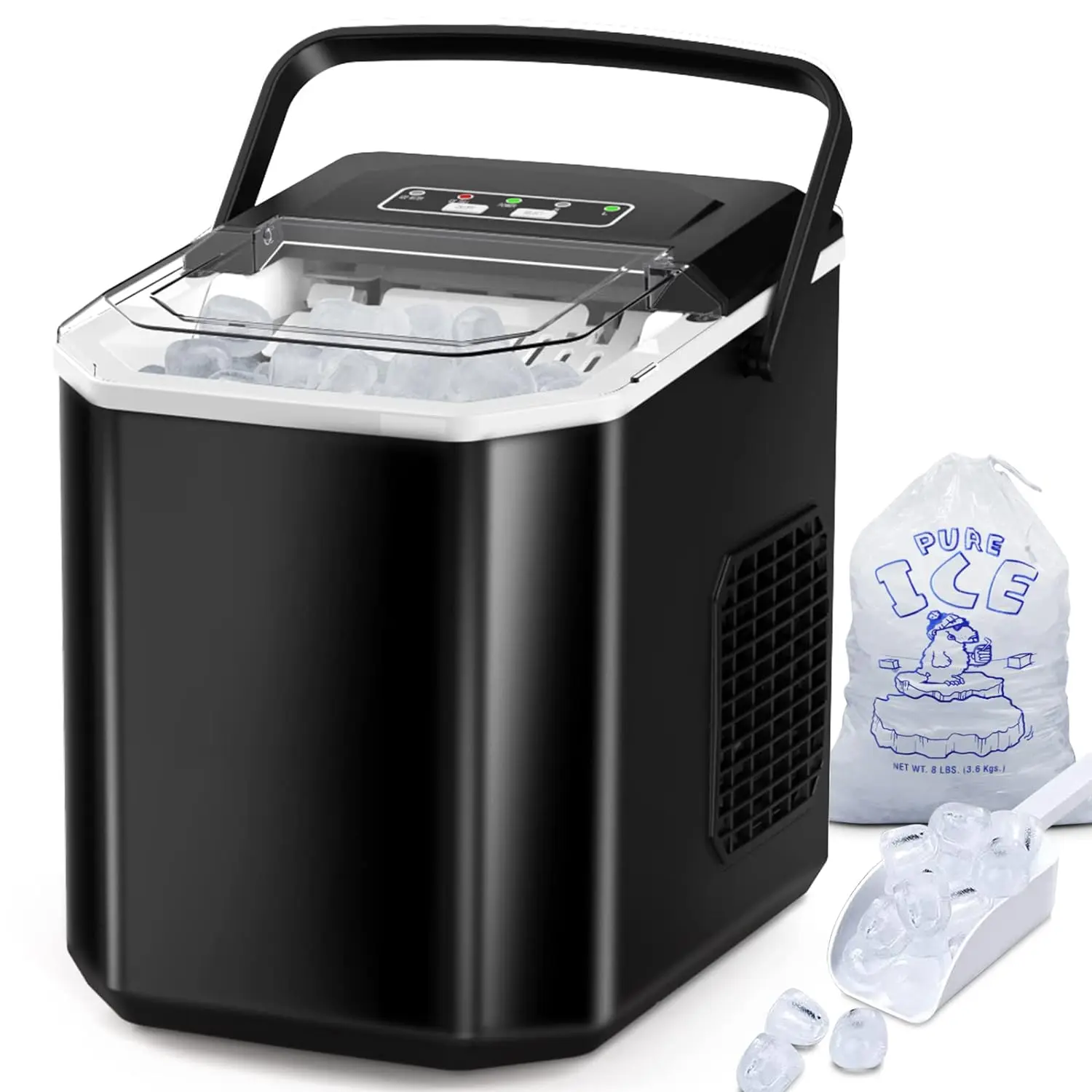 

Makers Countertop, Portable Ice Maker Machine with Self-Cleaning, 9 Ice Ready in 6 Mins, Handheld Ice Maker 26.5lbs 24Hrs with
