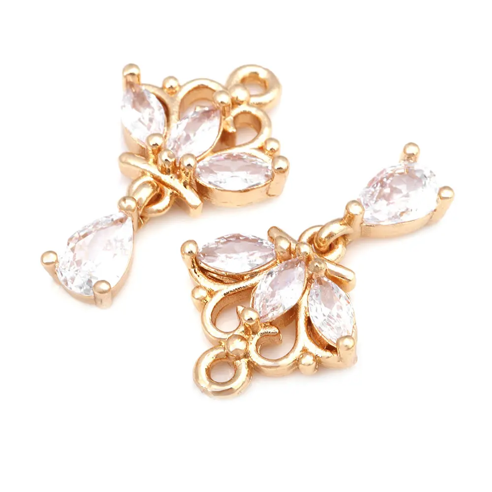 Aretes de Flores de Brasso Dorado 18K Zirconia de Diamante Falso Accesorios DIY de Alta Calidad - details 4