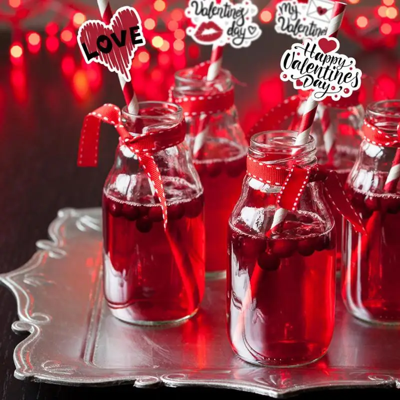 Heart Straws 24x Decorative Drinking Straws With Love You Decor Kitchen Gadget Holiday Wedding Decorating Accessories For