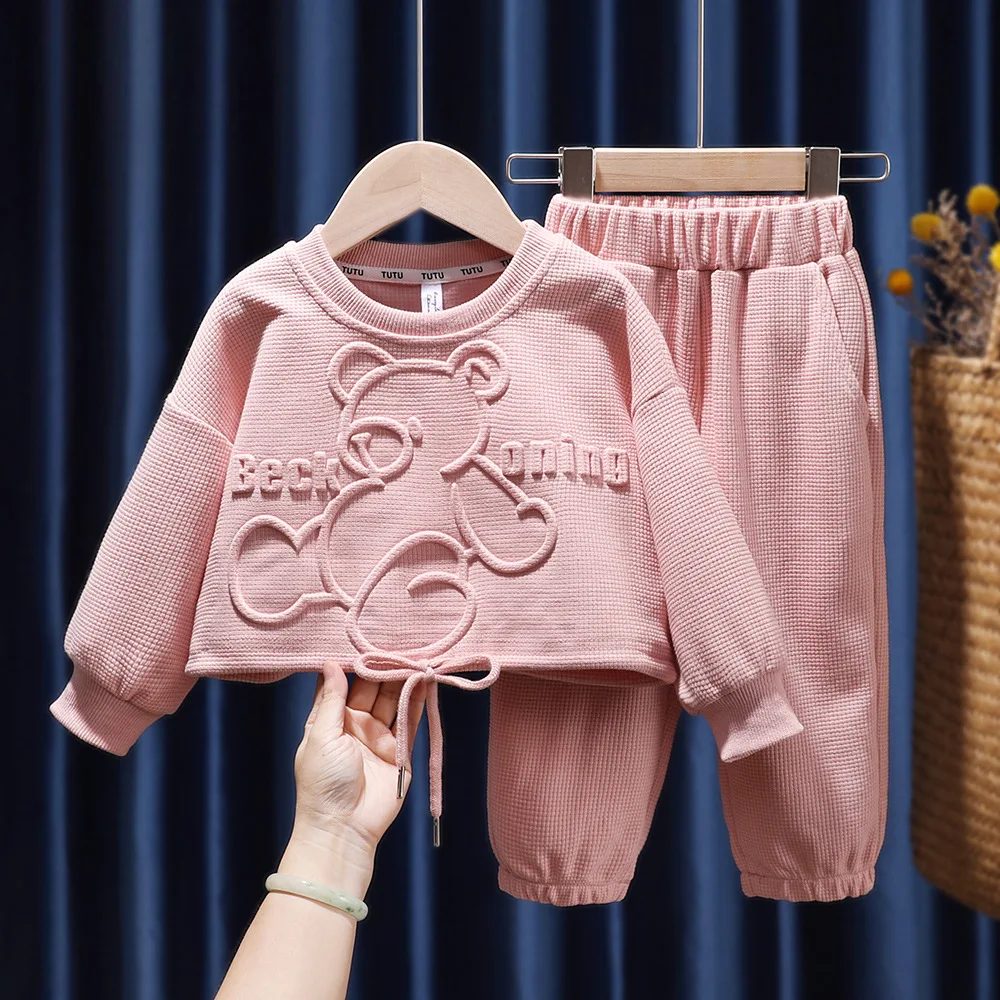 

Autumn Winter Children's Sets Boys Girls' Thickened Sweat Suit Pullover Pants 2pcs Set Bear Boys Clothes Sets Girls Clothes