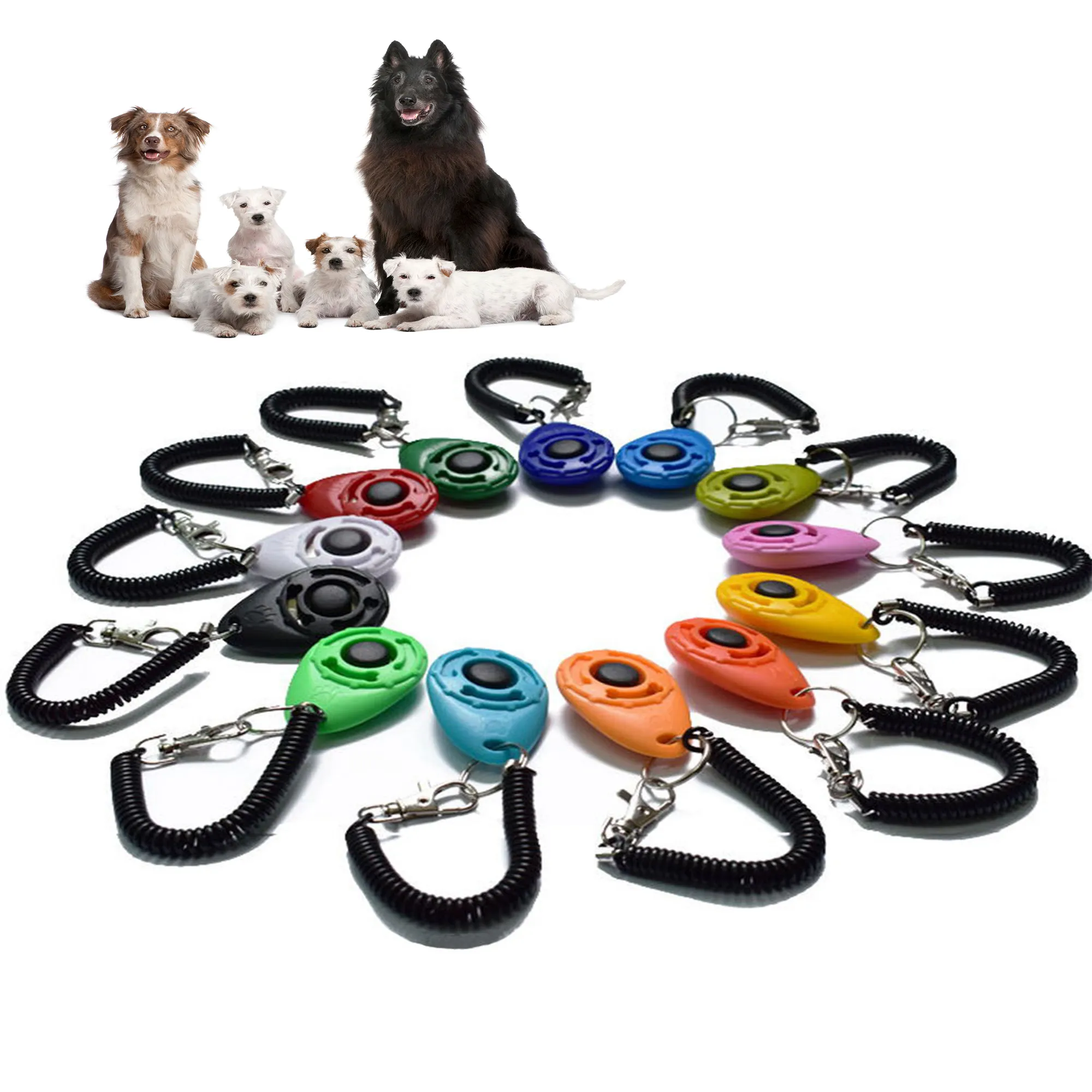 Köpek Eğitim Clicker Pet Kedi Plastik Yeni Köpekler Tıklayın Eğitmen Yardım Araçları Ayarlanabilir Bilek Kayışı Ses Anahtarlık Köpek Malzemeleri