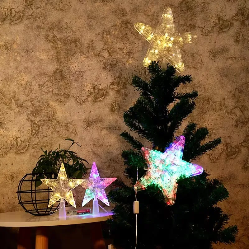 Christmas LED Transparent Five-pointed Star Tree Toppers Christmas Tree Decorations for Home christmas tree decoration christmas star decoration
