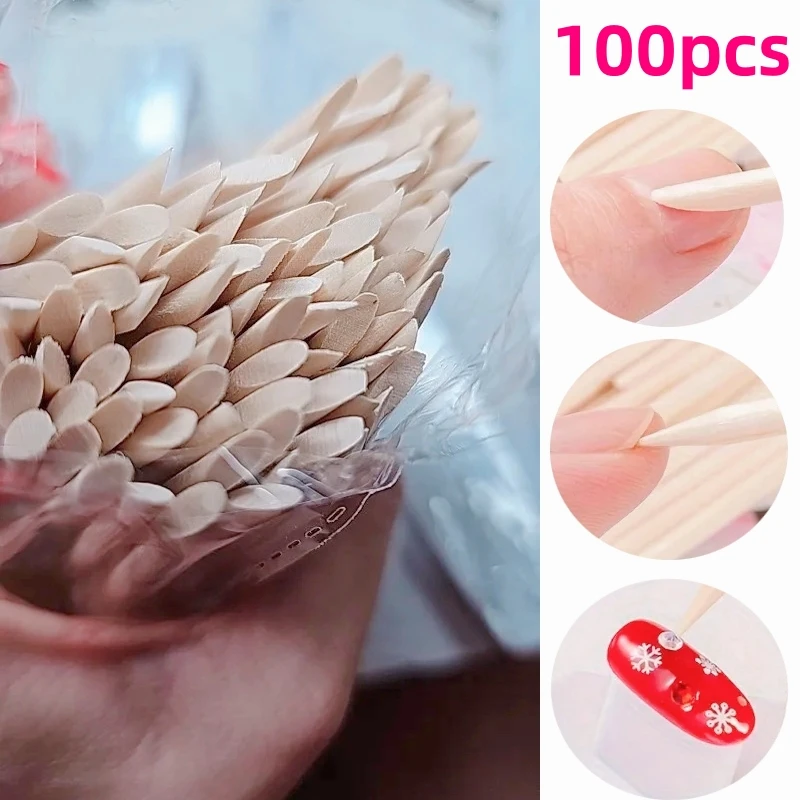 100 Stück Orangenholz-Nagelstäbchen – Doppelseitig Für Maniküre & Pediküre, 11,5 Cm, Nagelhautschieber & Reiniger