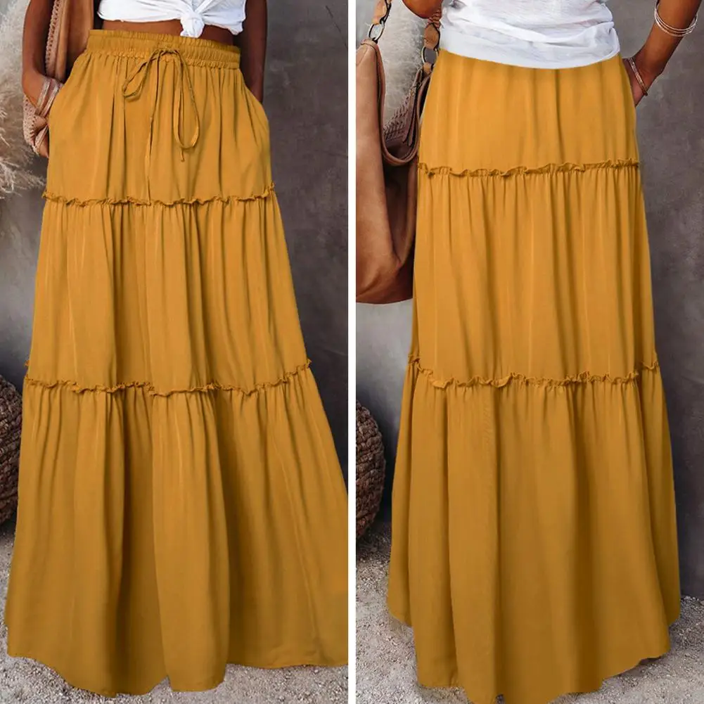 

Relaxed Fit Maxi Skirt Solid Color Maxi Skirt Elegant Women's High Waist Maxi Skirt A-line Silhouette Solid Color for Holiday