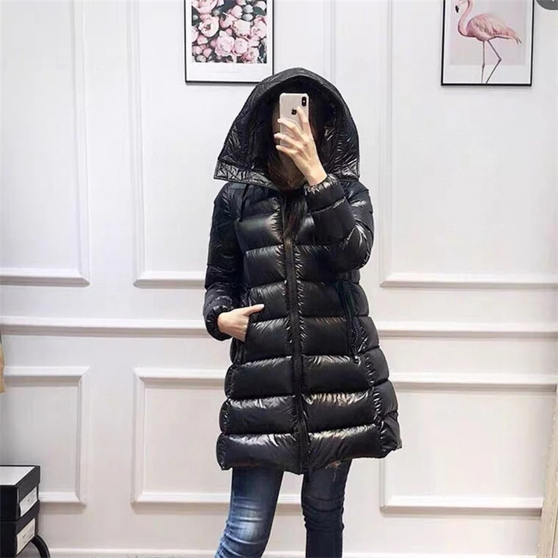 High Quality Women Warm Thick Down Jackets 90% White Duck Down Paddding Oversize Hooded Down Coats Casual Clothes for Winter long green puffer coat