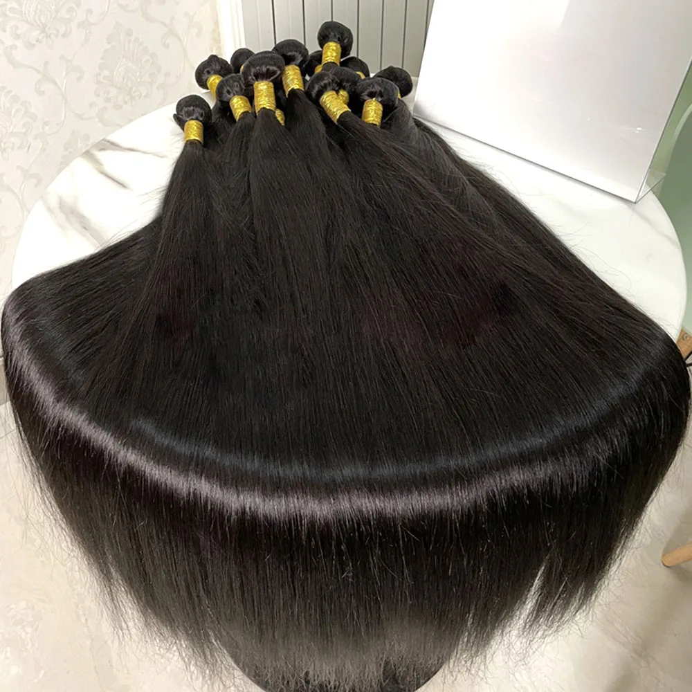 Tissage en lot brésilien 100% naturel lisse avec os vietnamien, Extensions de cheveux bruts, Double tirage