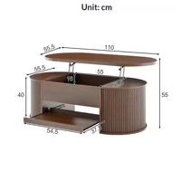 Table basse relevable avec rangement, table basse Trau avec côtés en bois courbés et étagère coulissante, meubles multifonctionnels pour salon 6