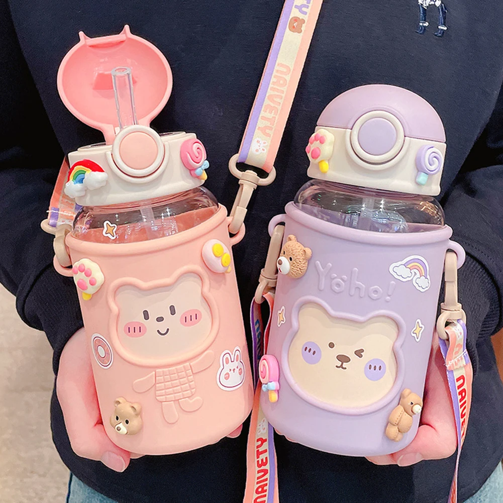 Cartoon Travel Straw Mug Summer Cute Bear Plastic Cup Kawaii Kid Tumbler  Portable Sport Drink Kettle 850ml Water Bottle For Girl - AliExpress