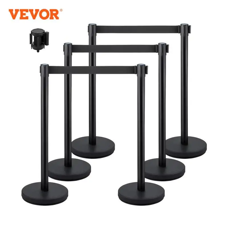 VEVOR Crowd Control Stanchions 6-Pack 3PCS 6.6 ft Retractable Belt Stanchion Posts Queue Pole Crowd Control Barriers