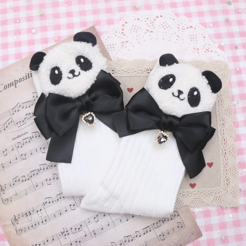 Chinese Style Sweet Cute Furry Cartoon Heart Shape Rhinestone Pendant Purified Cotton Short Socks Girl Women's Black Stockings