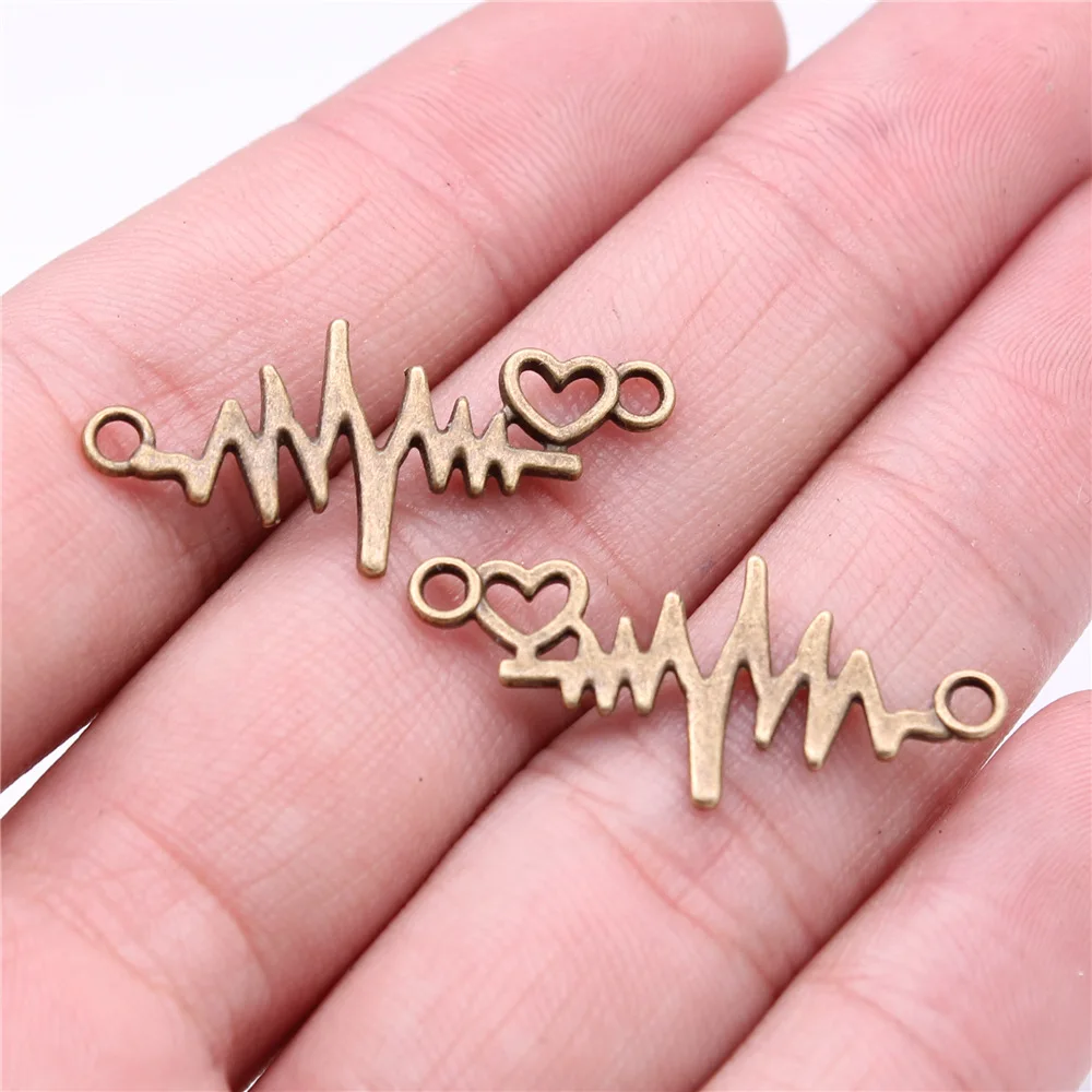 20pcs Ecg Connector Charms For Jewelry Making Heart Love ECG charms For  Bracelet Making Earring Making