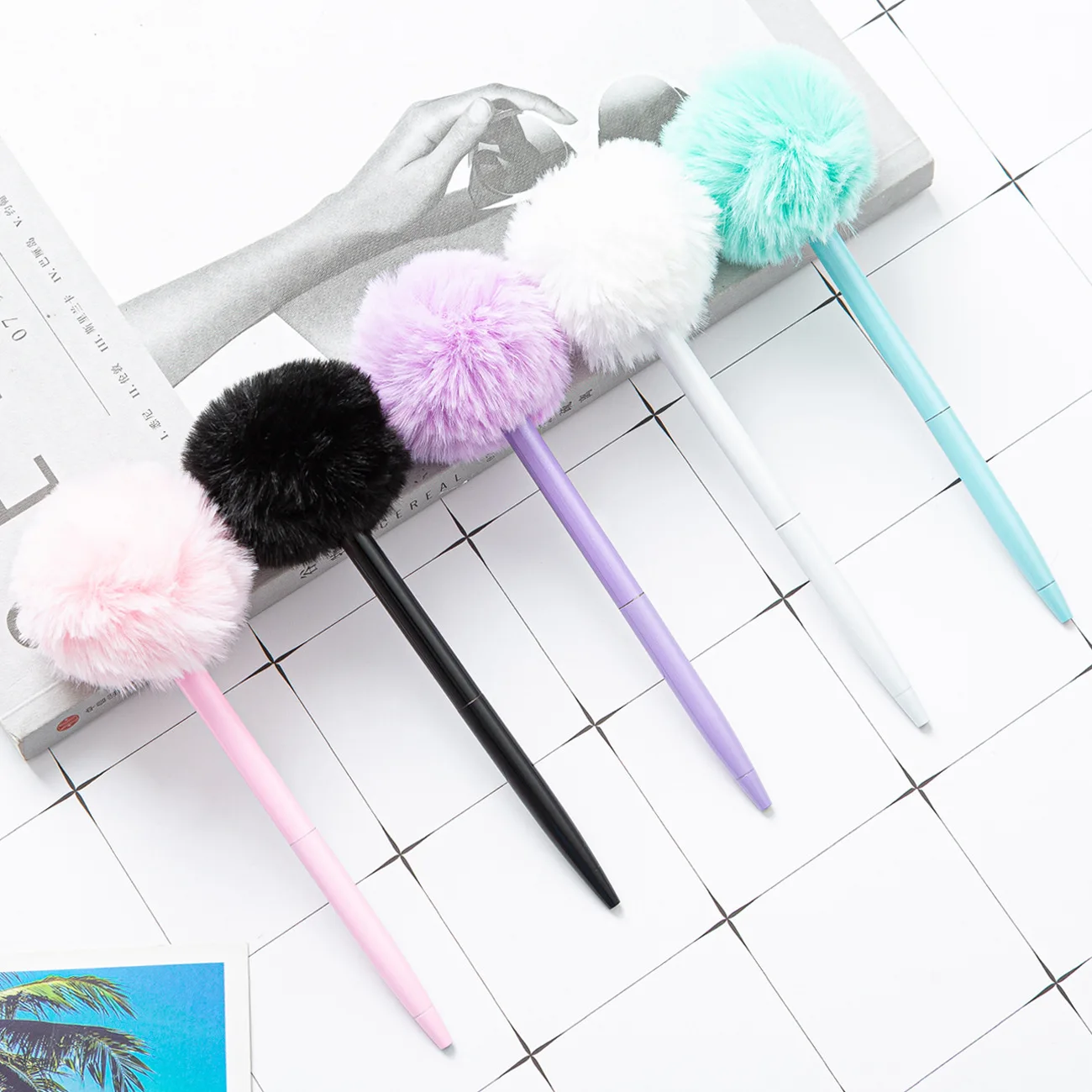 

30 pcs/lot Creative Plush Ball Metal Ballpoint Pen Cute 1.0MM Roller Ball Pens Office School Writing Supplies Korean Statioonery