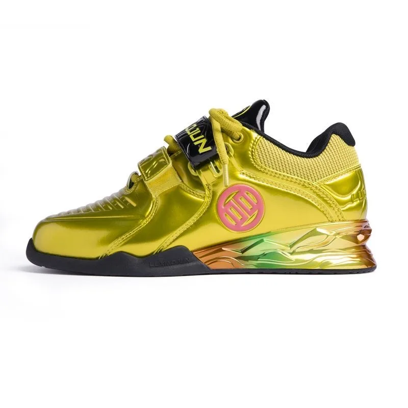 LuxuryBrandMenSquatHardPullShoeGoldLeatherWeightLiftingShoes