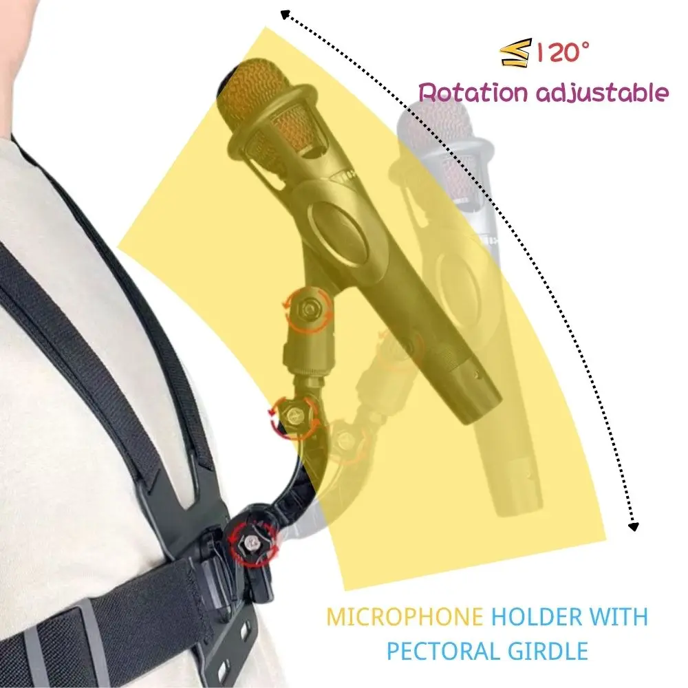 마이크 숄더 스트랩 홀더, 손을 자유롭게 해줍니다, 마이크를 몸에 부착시킵니다, 홀더의 각도와 스트랩의 조임도 모두 조절 가능, 광범위한 호환성: 직경 2인치 이상의 마이크를 지원합니다. 5-4cm, 무대 공