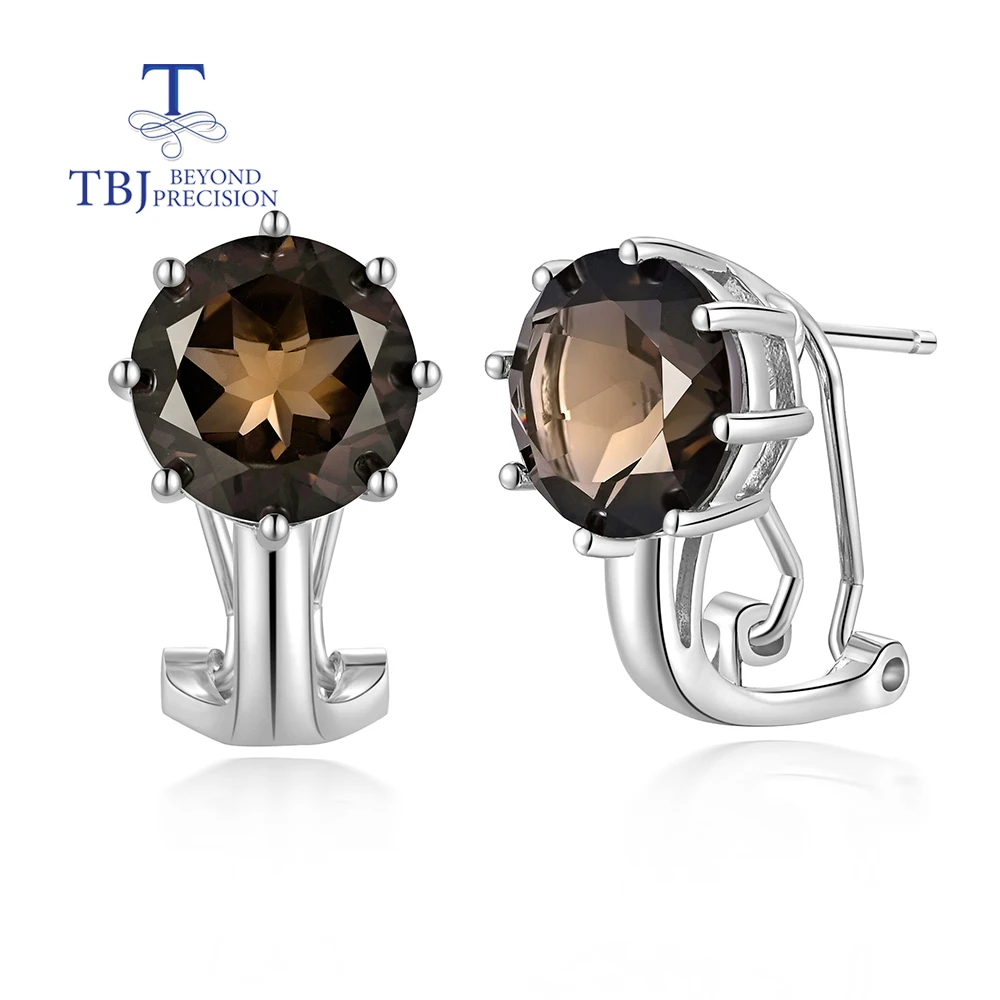 

Simple natural smoky quartz round 12.0mm jewel earrings Women's fine jewelry 925 sterling silver anniversary gift
