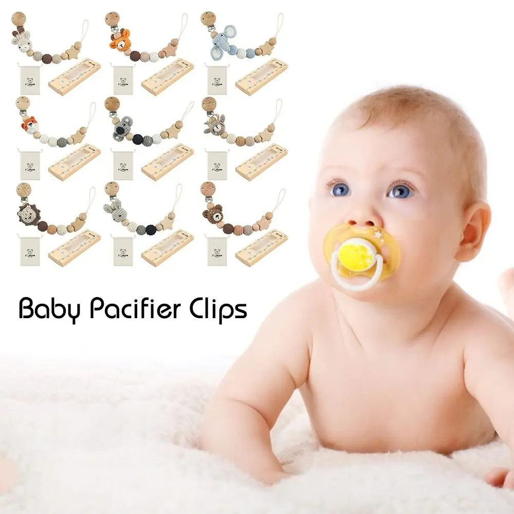 Beech Wood Pacifier Clip with Storage Bag for Baby