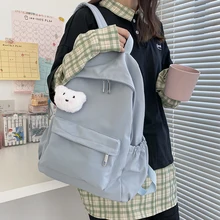 

Simple Solid Color Female Backpack Trend Waterproof Nylon Women Backpack Casual School Bag For Teenage Girls Shoulder Bag