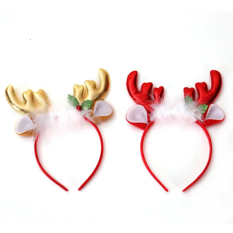Hair headband fashion Christmas red bows elastic reindeer antler Santa for women girl Xmas party favor
