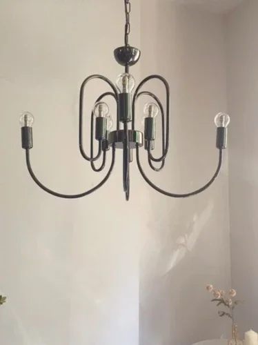 

Light French Minimalist Living Room Chandelier Retro Simple American Bedroom Dining Room Middle Ancient Shiny Black
