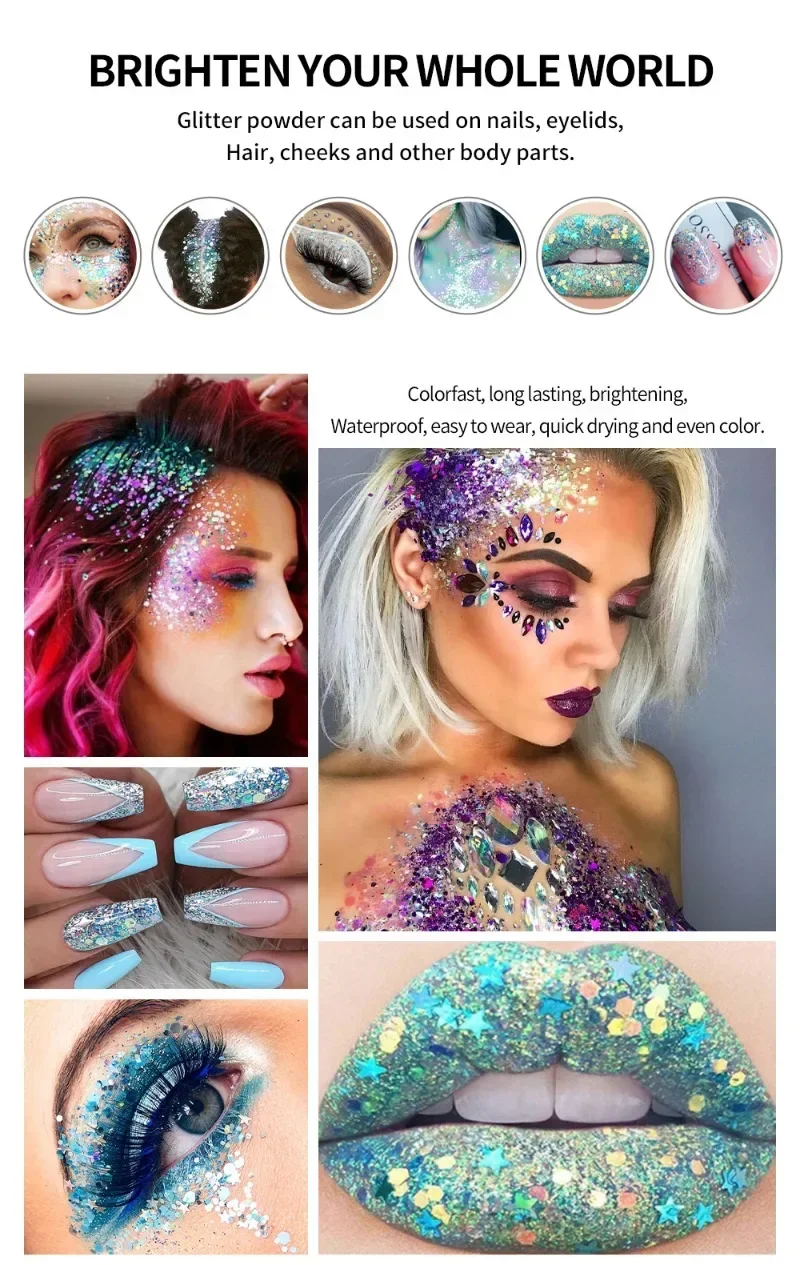 Body Glitter Gel Sequins Long Acting Face Eyes Hair Prom Party Mermaid Scales Not Easy To Take Off Eye Shadow Stage Makeup 4