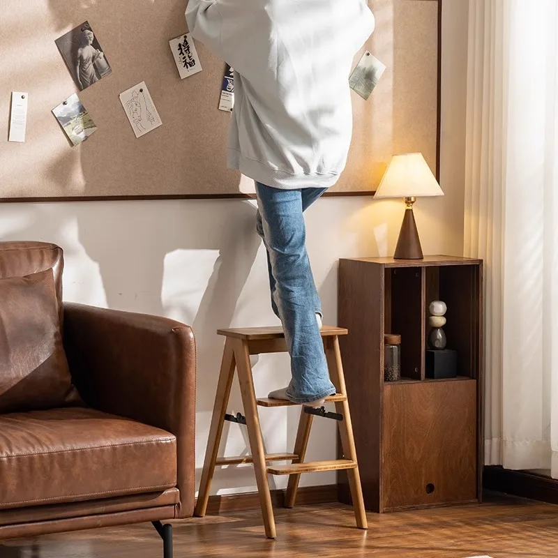 원목 접이식 사다리, 발판, 다기능 수납 선반, 거실 및 주방용 등반 사다리, 발받침대, 계단식 사다리