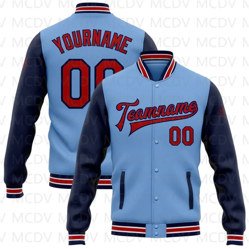 Custom Light Blue Royal-White Bomber Full-Snap Varsity Letterman Two Tone Jacket