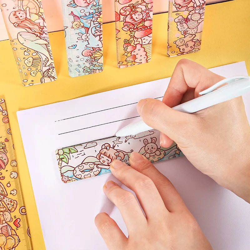 Strawberry Dessert Girl Plastic Ruler Multifunction Diy Drawing Tools Student Double-Duty School Office Supplies 15Cm