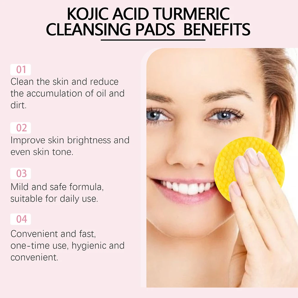 40PCS Turmeric Kojic Acid Cleansing Pads Exfoliating Pad Reduce Acne Brighten Skin Face Washing Tool Facial Cleanser Sponges 5