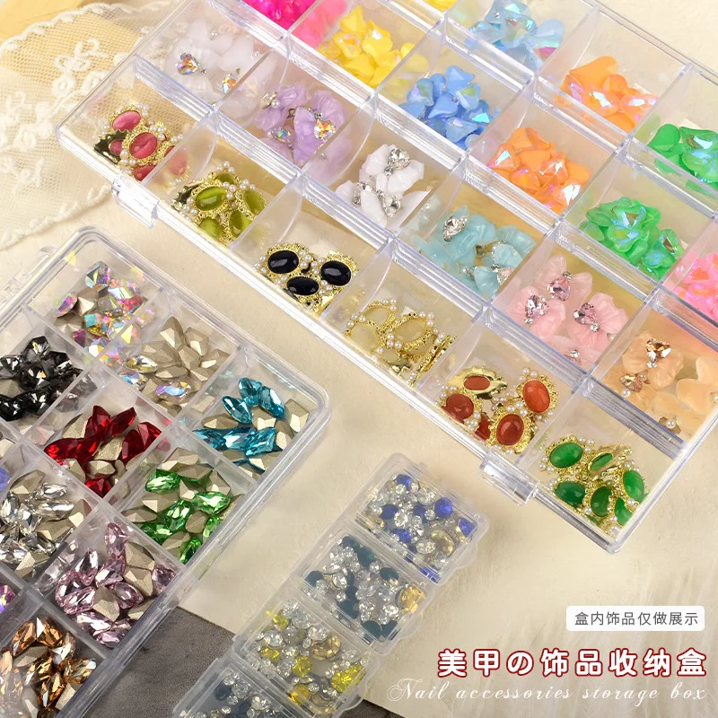6/12/24 Grids Leere Klare Kunststoff Organizer Box Kunststoff Box Y2K Nail art Strass Lagerung/Container Werkzeug für Nagel Glitter R – Detail 6
