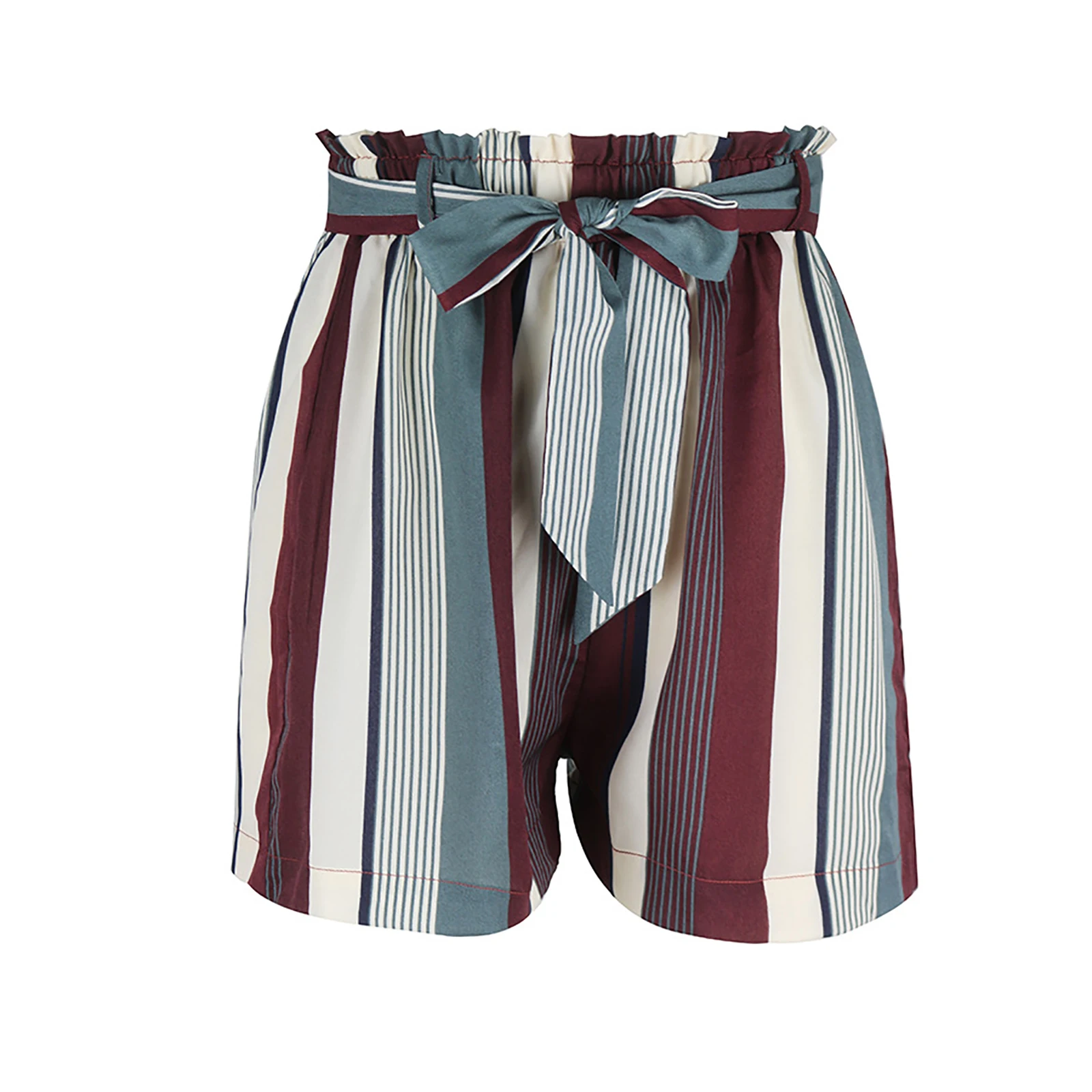 2024 Summer Women Wine Red Striped Shorts Fashion Indie Female Retro Casual Loose High Waist Vacation Holiday Bandage Shorts Y2k