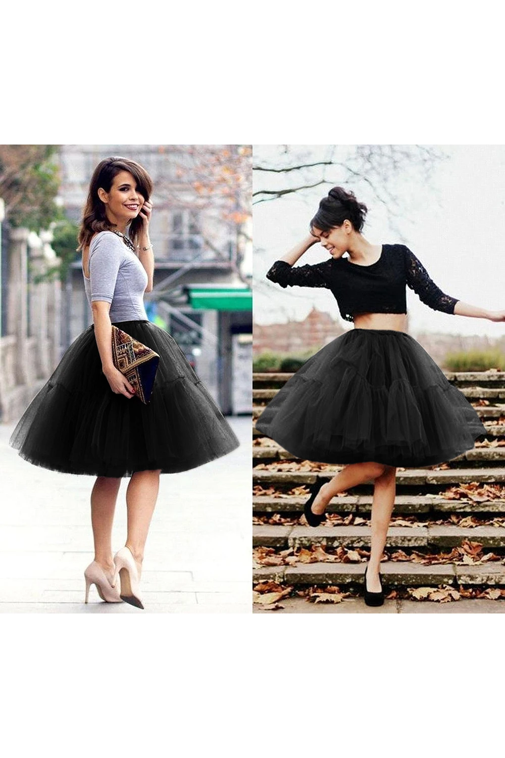 Erwachsener Tutu Braut Midirock Elastische Taille Damen Tüllrock Puffy Petticoat 6 Schichten Damen Abschlussball Party Abendkleid – Detail 21