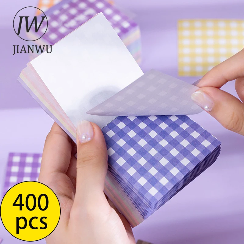 JIANWU 400 Pcs Simple Lattice Memo Pads Journal Collage Material Plaid Note Paper DIY Scrapbooking Decoration Kawaii Stationery |