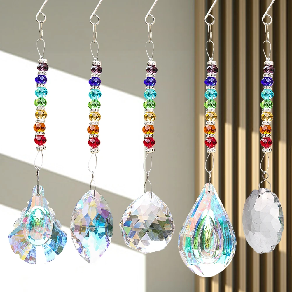 Brilliant Crystal Suncatcher Hanging Garland Crystals Prisms Rainbow Glass Bead Chakra Amulet Car Pendant Window Garden Decor