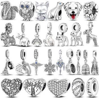 Inlaid Zircon Heart Charm Beads – 925 Sterling Silver for Bangle Bracelets 1