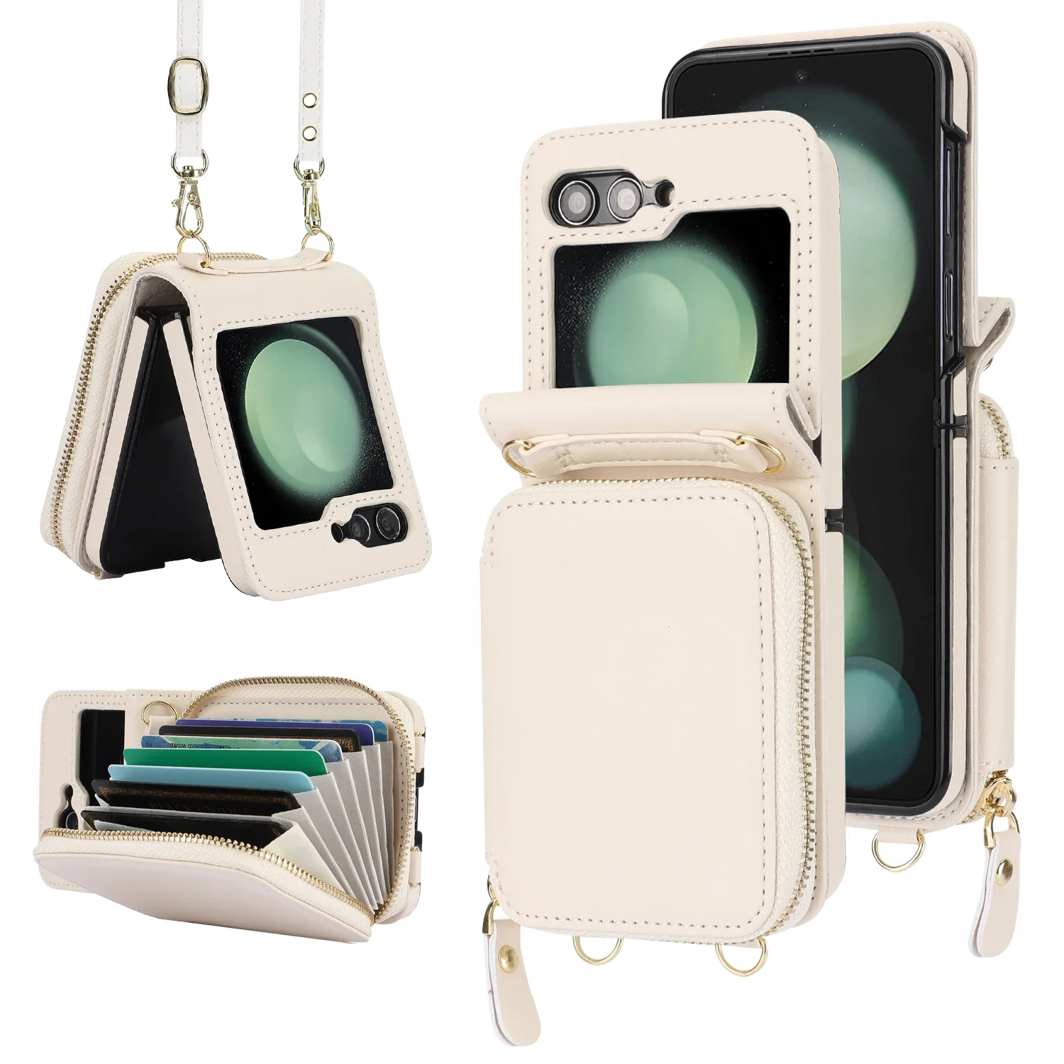 Elegant Crossbody Leather Wallet Case with Zipper Purse and RFID Protection