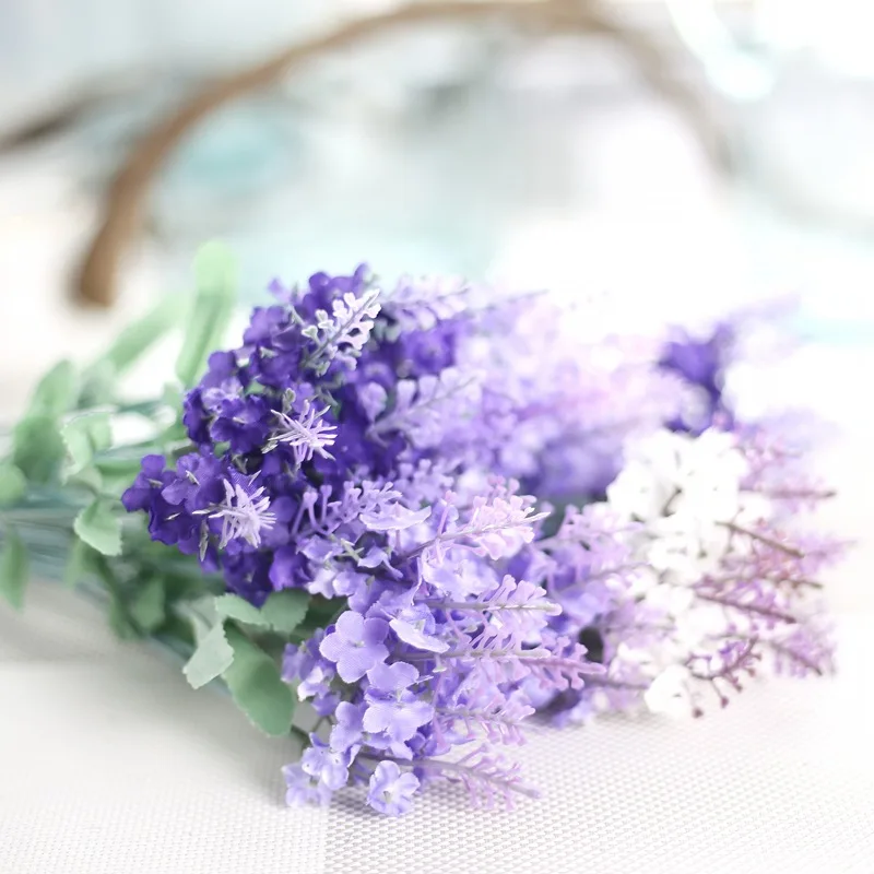 10 Heads Lavender Artificial Flowers Romantic Wedding Bridle Bouquet Outdoor Garden Decor Plants Silk Fake Flower for Home Table