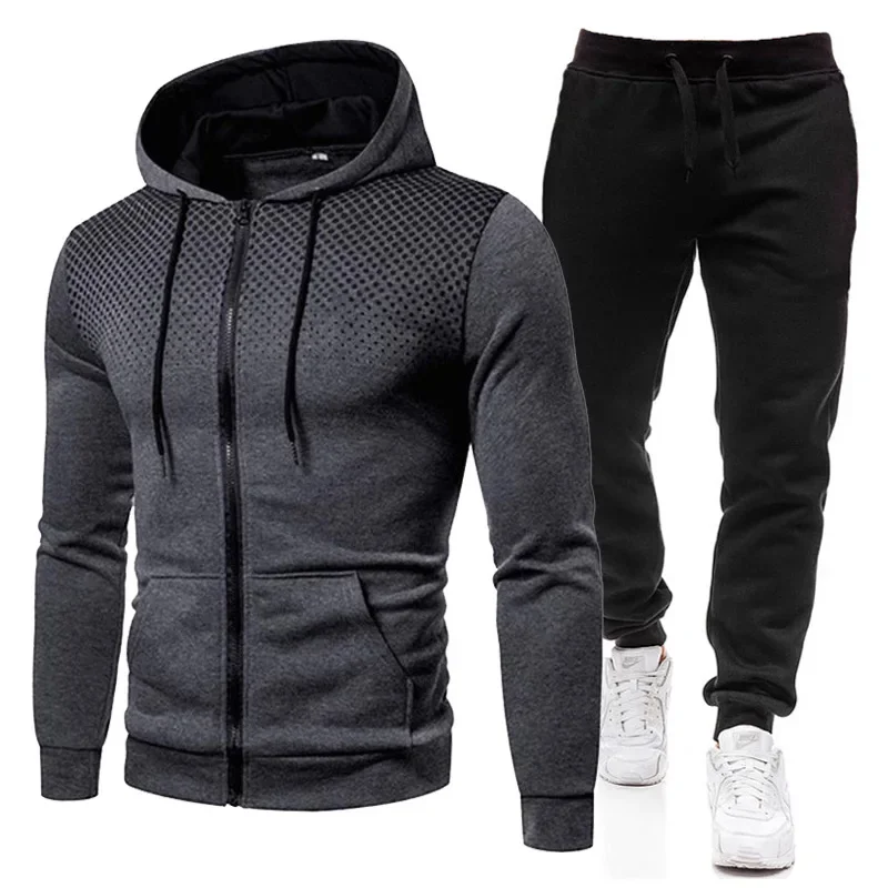 Men's Tracksuit Hoodies and Pants Zipper 2 Piece Outfits Fleece Blank Fashion Autumn and Winter Sweatshirt Sweatpant Men Suits