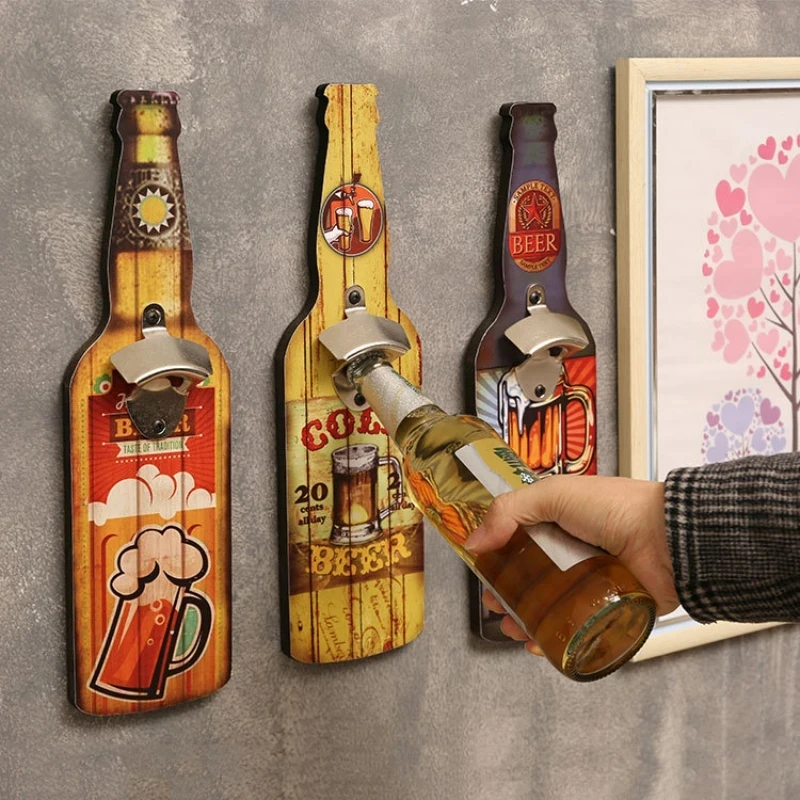 Bottle Opener Bar Restaurant Shop Creative Hanging Wall Decoration Wooden Beer Bottle Opener Kitchen Bar Decor Prop Accessories