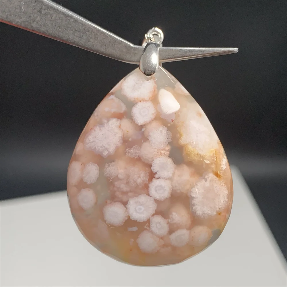 Natural Sakura Agate Pendants Necklaces for Women Blooming Flowers Beads Popular Pet Rock Soul Stones Gifts 925 Silver Jewelry