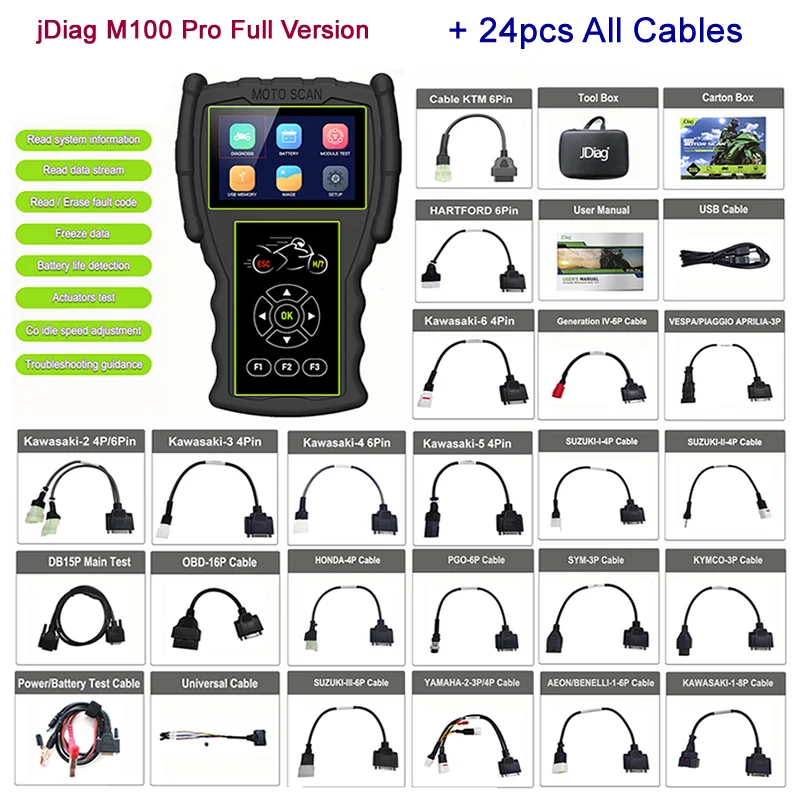 Jdiag M100 Pro Full Version Motorcycle Obd2 Scanner Diagnostic Tool Motorbike Moto Code Reader