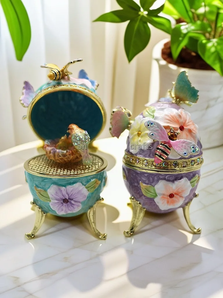 Emaille-Ei im europäischen Stil, russisches Faberge-Ei mit Musik, kleines Ornament, Heimdekoration, Geburtstagsgeschenk für Freunde und Familie, Spieluhr – Detail 13