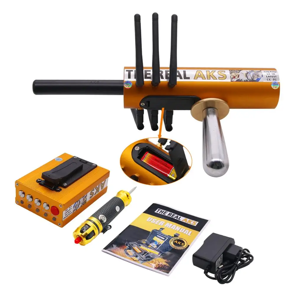 

The Real AKS Long Range Golden Gold Detector with 6 Antennas Plastic Case for Gold Silver + Filter