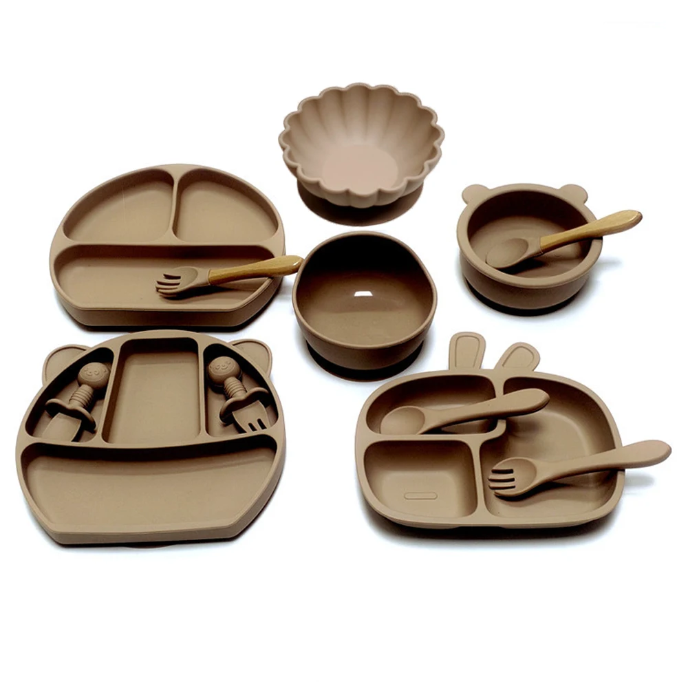 12pcs Baby dinner plate compartment plate suction cup all-in-one children's tableware dinner set