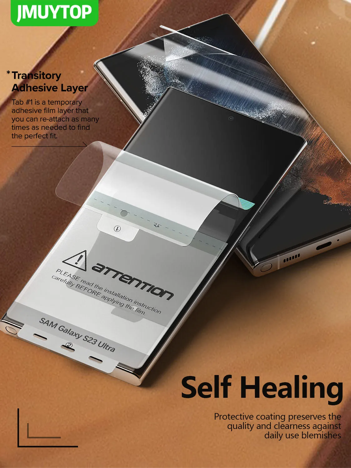 JMUYTOP Pellicola autorigenerante da 2 pezzi per Samsung Galaxy S22 S23 Plus Pellicola ultra premium a copertura totale Protezione schermo per facile applicazione