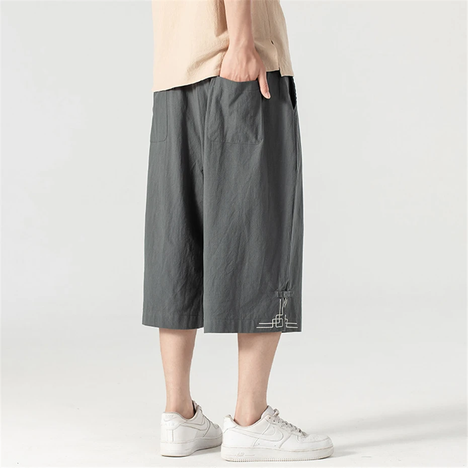 Summer Calf-length Pants Men Loose Linen Pants Plus Size 9XL Solid Color Bottom