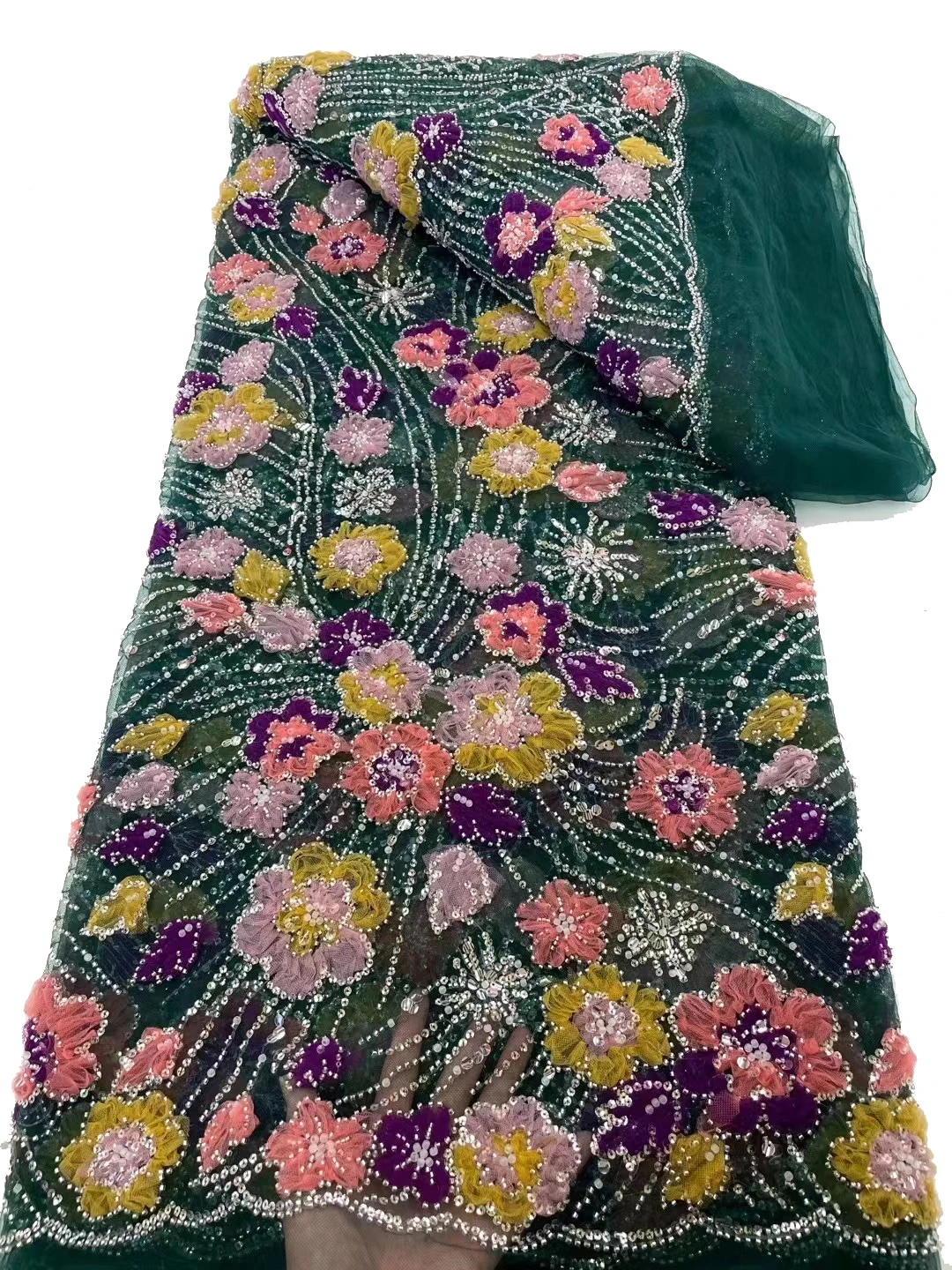 

2023 Exquisite Multi-color Plate Flower Flower Beaded Tube Lace Tulle Fabric, African Style Grace Fashion Gowns
